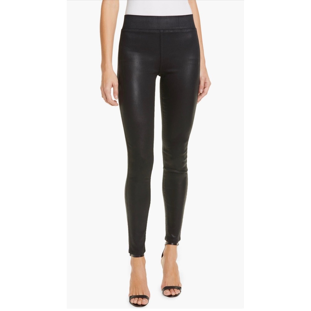 L'AGENCE Rochelle High Rise Coated Skinny Jeans Black Pull On‎ Pants XS 2443MCTC